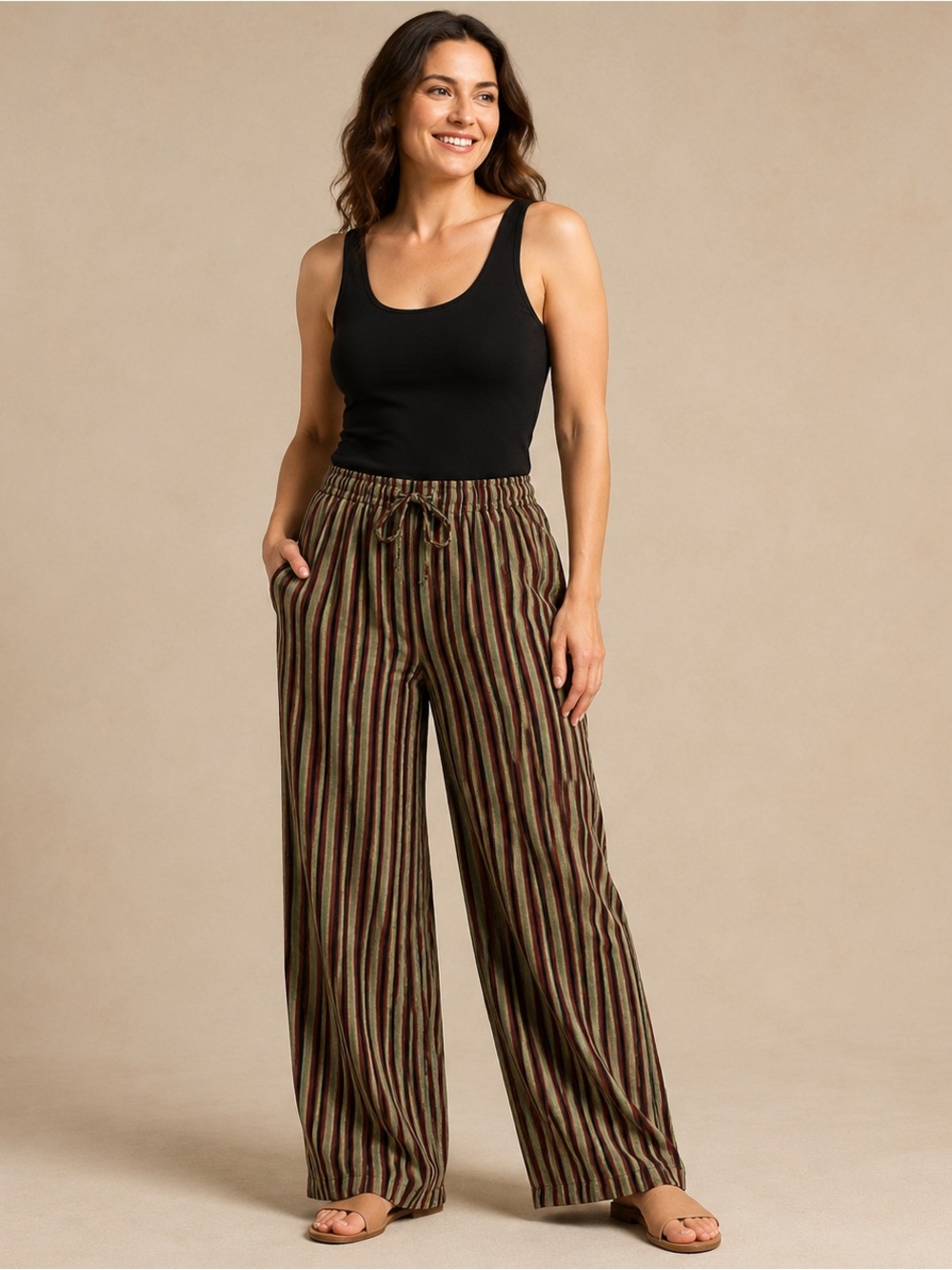 Earthbound Trading Co Striped Boho Wide Leg Pants Large